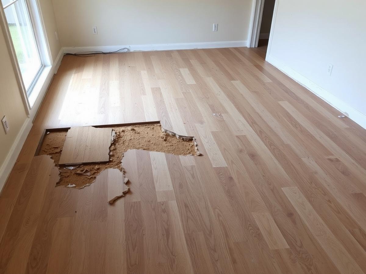 Damaged old flooring being torn out