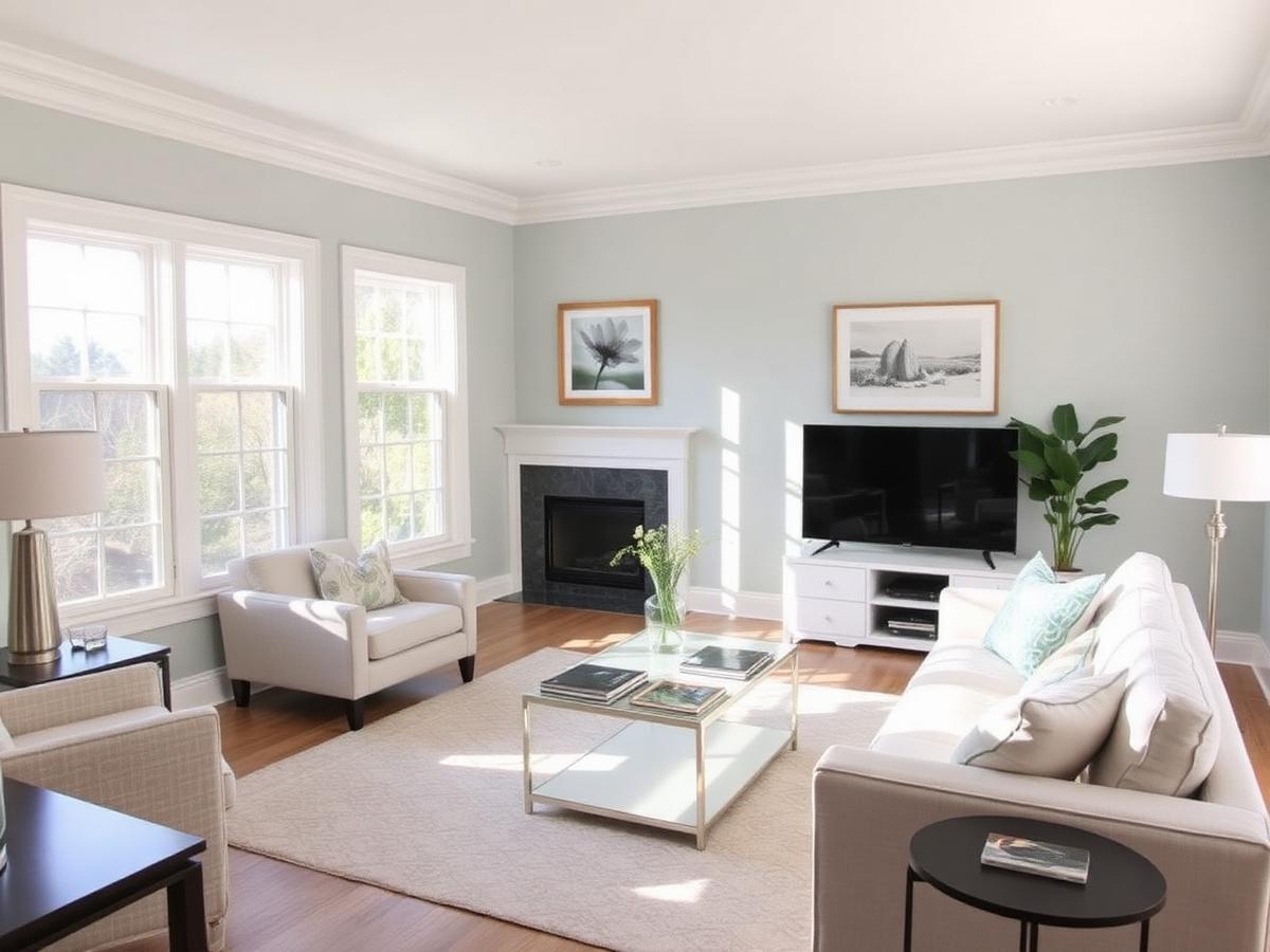 Freshly painted living room with clean white trim